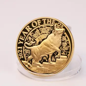 2021 Год Быка Золотая монета Новогодние Сувениры Подарки Счастливые Памятные Монеты Медаль Символ Быка Рождественский подарок
