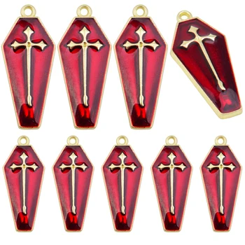 20шт красных эмалевых крестиков в форме гроба на тему Хэллоуина с подвесками в виде креста для украшения вечеринки своими руками