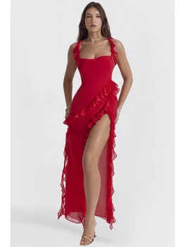 BEVENCCEL, новое сексуальное элегантное женское платье-футляр с оборками и высоким разрезом, облегающее платье для вечеринок знаменитостей в ночном клубе, платья без рукавов 2023