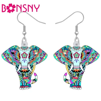 Bonsny Акриловые Красочные Цветочные серьги в виде Африканского слона С подвесками в виде диких животных для женщин, подарки для детей, модные украшения