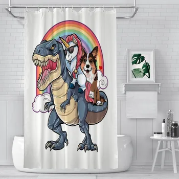Corgi Unicorn Ride T-rex Занавески для душа в ванной, Динозавр, Водонепроницаемая Перегородка, Креативный домашний декор, Аксессуары для ванной комнаты