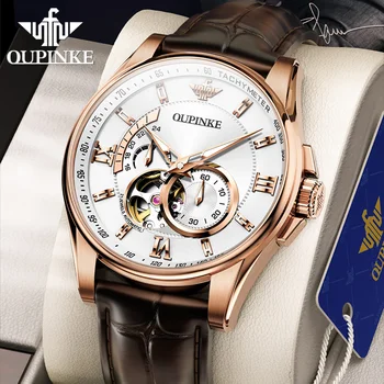 OUPINKE Новые Мужские Автоматические Механические Часы Classic Luxury Top Brand Sapphire Cyrstal Watch for Men Skeleton Водонепроницаемые Часы