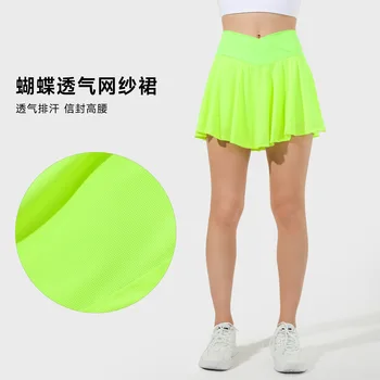 Весенне-летняя новая теннисная юбка-конверт с сеткой-бабочкой, впитывающая пот, спортивная юбка-конверт с высокой талией, защищающая от воздействия влаги