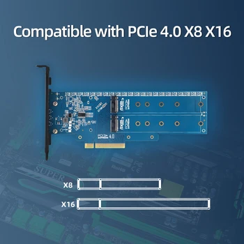 Двойной адаптер NVMe PCIe, JEYI M.2 NVMe SSD для PCI-e с поддержкой карт 4.0 x8/x16 M.2 (ключ M) NVMe SSD 2280/2260/2242/2230