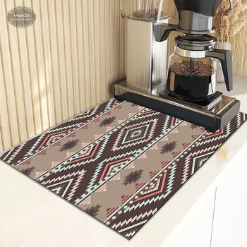 Дренажный коврик в богемном стиле, резиновый диатомовый, Современная геометрическая эстетика, противоскользящий дренажный коврик для ванной комнаты, Кухонные принадлежности