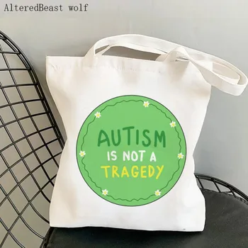 Женская сумка для покупок, аутизм-не трагедия, кавайная сумка для покупок в стиле харадзюку, холщовая сумка для покупок, женская сумка-тоут, женская сумка на плечо