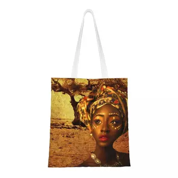 Забавные сумки для покупок African Queen, женская холщовая сумка для покупок через плечо