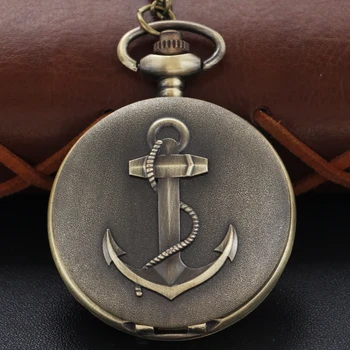 Изысканные бронзовые кварцевые карманные часы с океанским якорем, винтажное ожерелье-брелок в стиле стимпанк, подвеска на талию, подарок для мужчин и женщин