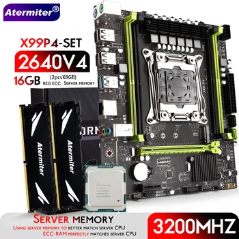 Комплект материнской платы Atermiter X99 - P4 с процессором xeon e5 2640 v4 LGA2011-3 2шт x 8 гб = 16 ГБ оперативной памяти 3200 МГц ECC Серверная память ddr4