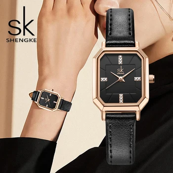 Модные Квадратные женские часы из черной натуральной кожи, повседневные Элегантные кварцевые женские часы из розового золота, минимализм, трендовые часы Ins