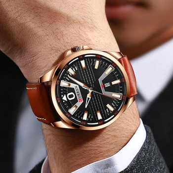 Мужские часы Curren из натуральной кожи 2020, люксовый бренд, водонепроницаемые мужские наручные часы в деловом минималистичном стиле, Розовое золото Relogio Masculino