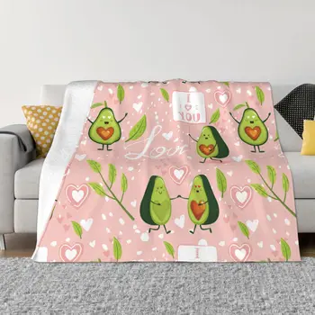 Мультяшные одеяла с авокадо для влюбленной пары, флисовые одеяла для любителей авокадо, легкие пледы для путешествий в самолете, одеяло для спальни