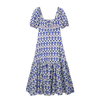 Платье для похудения с V-образным вырезом и пышными рукавами в стиле ретро, летняя новая универсальная длинная юбка