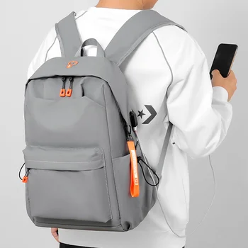 Простой мужской рюкзак из водонепроницаемой ткани Оксфорд, школьная сумка для мальчиков, 16-дюймовый рюкзак для ноутбука, USB-зарядка, дорожная сумка, рюкзак Mochila