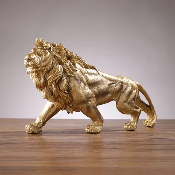 Скульптура золотого льва из смолы, креативное украшение дома, Гостиная, офис, книжная полка, имитация искусства льва, эстетическое украшение комнаты