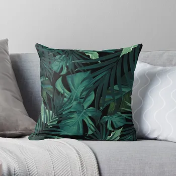Тропические джунгли Ночные листья Узор # 1 # тропический # декор # арт Подушка для диванных подушек Чехол на заказ Фото подушки